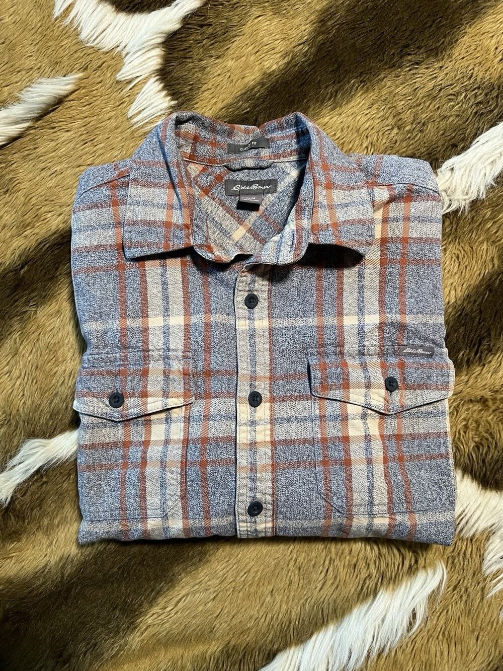 Eddie Bauer Mens Medium Classic Fit Plaid Flannel Shirt Heavy Weight Button Up M
